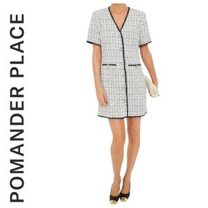 Pomander Place White Tweed Josephine Mini Dress Contrast Trim Size Large NWT